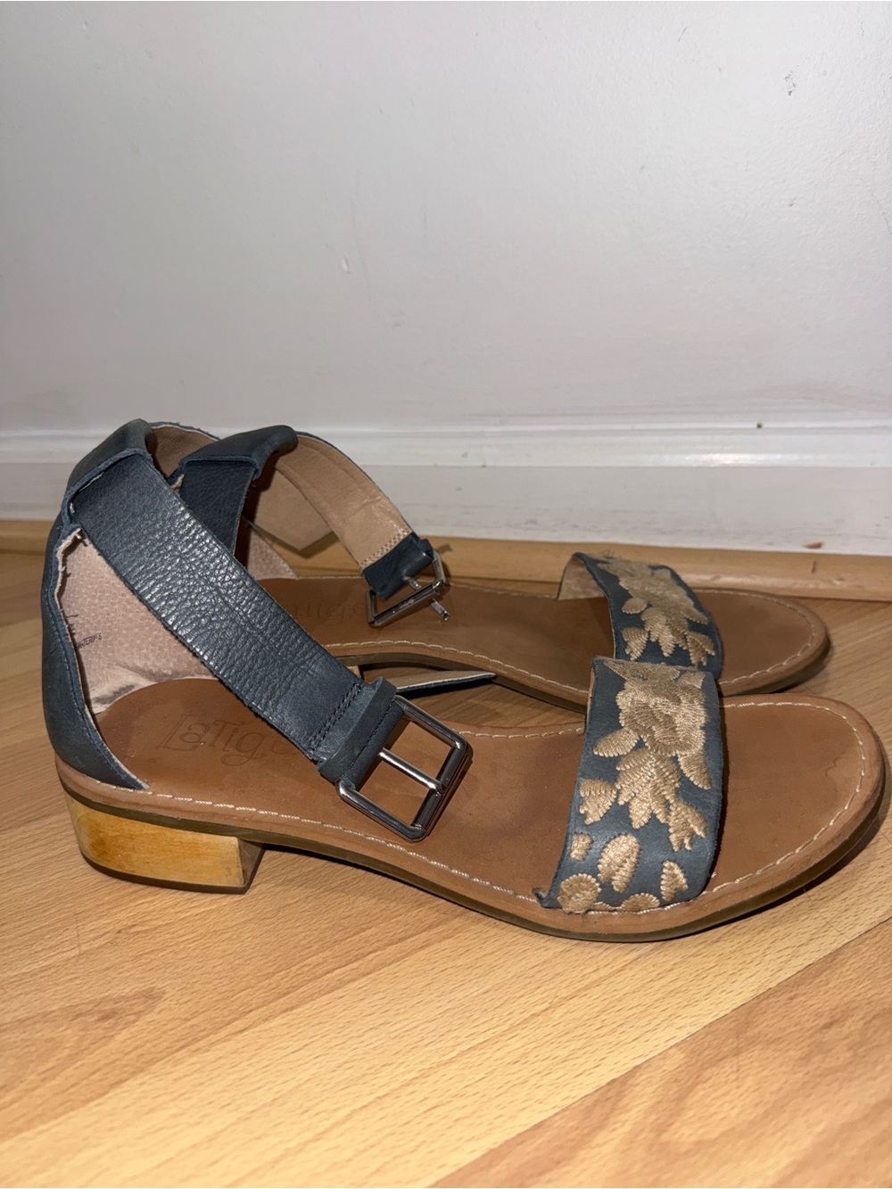 Ankle strap and leather block heel sandals